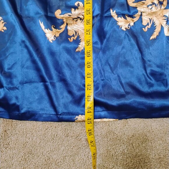 Men's Kimono Blue Robe Gold Dragon Print - Picture 10 of 10